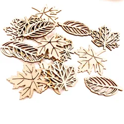Natual Wooden Leaves Pattern Scrapbooking Painting Craft Handmade Accessory Sewing Home Decoration DIY 50-52mm 10pcs