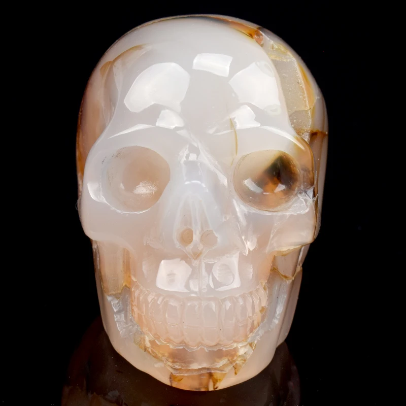 

3'' Gemstone Carving Crafts Crystal Skull Statue Carved Natural Agate Geode Healing Skull Sculpture Home Decor Art Collection