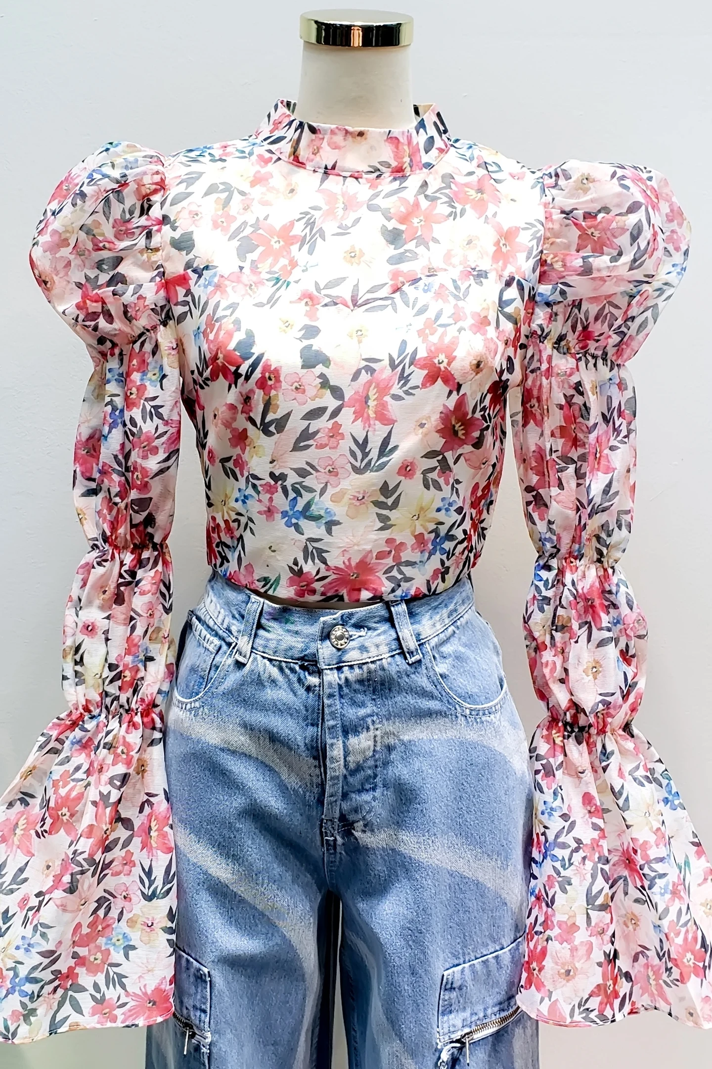 Новинка, шифоновая рубашка с длинным рукавом и цветочным принтом