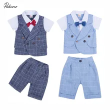 Коллекция года, брендовая одежда для маленьких джентльменов праздничный топ с галстуком-бабочкой, рубашка+ жилет+ штаны, комплект одежды, клетчатая одежда из 3 предметов
