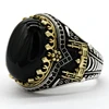 Black Natural Agate Stone Ring 925 Silver Men's Ring Castle Turkish Constantinople Auspicious Vintage Signet Ring Track Wedding 2