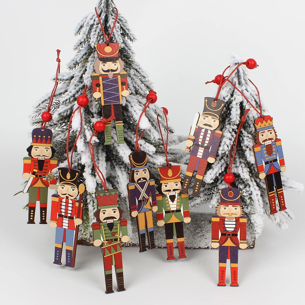 HUADODO 9 шт. деревянный Щелкунчик рождественские украшения фигурки для рождественской елки Висячие вечерние Новогодние украшения для детских игрушек