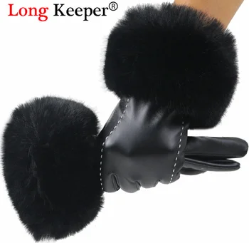 

LongKeeper Women Touch Screen Gloves Leather Female Gloves Waterproof Faux Fur Thick Wrist Warm Autumn Winter Gloves