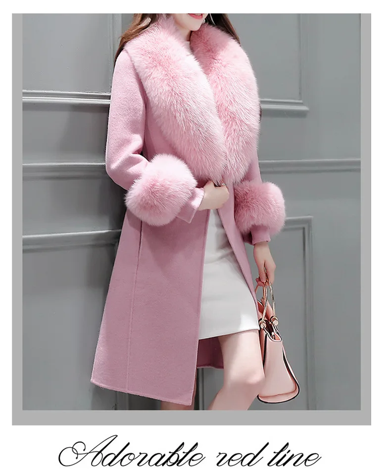 Женское шерстяное пальто Женская длинная секция Корейская версия новая осенняя и зимняя мода большой меховой воротник шерстяной пальто
