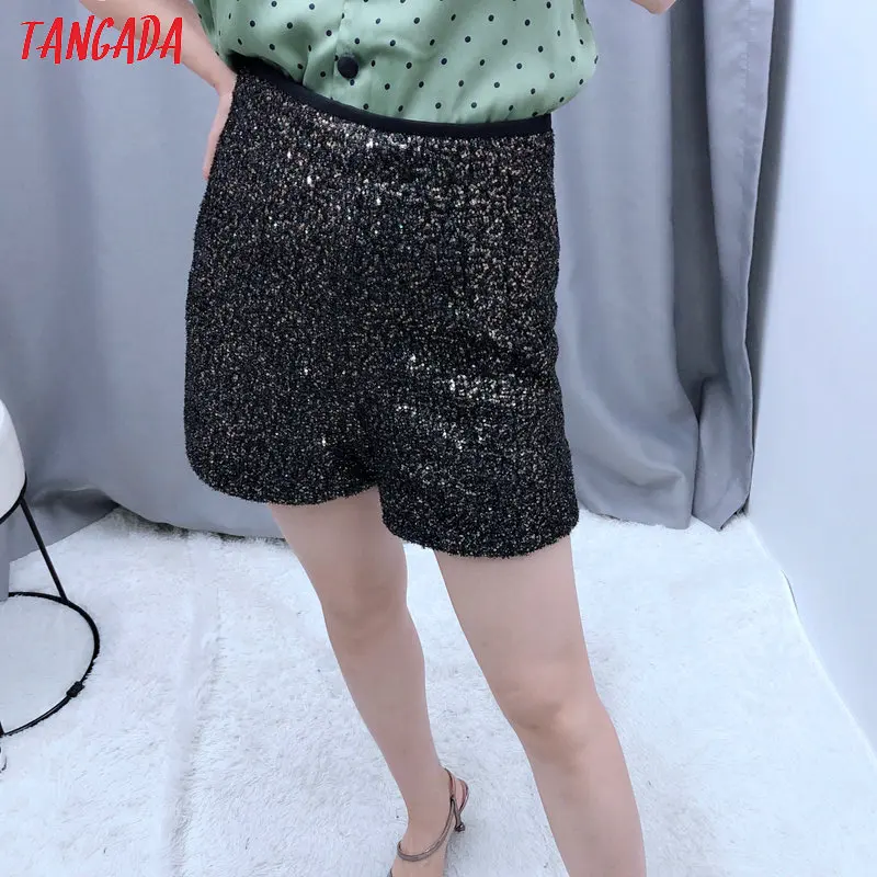 Tangada, женские шорты с пайетками, Новое поступление, женские сексуальные узкие шорты с высокой талией, вечерние, BE114