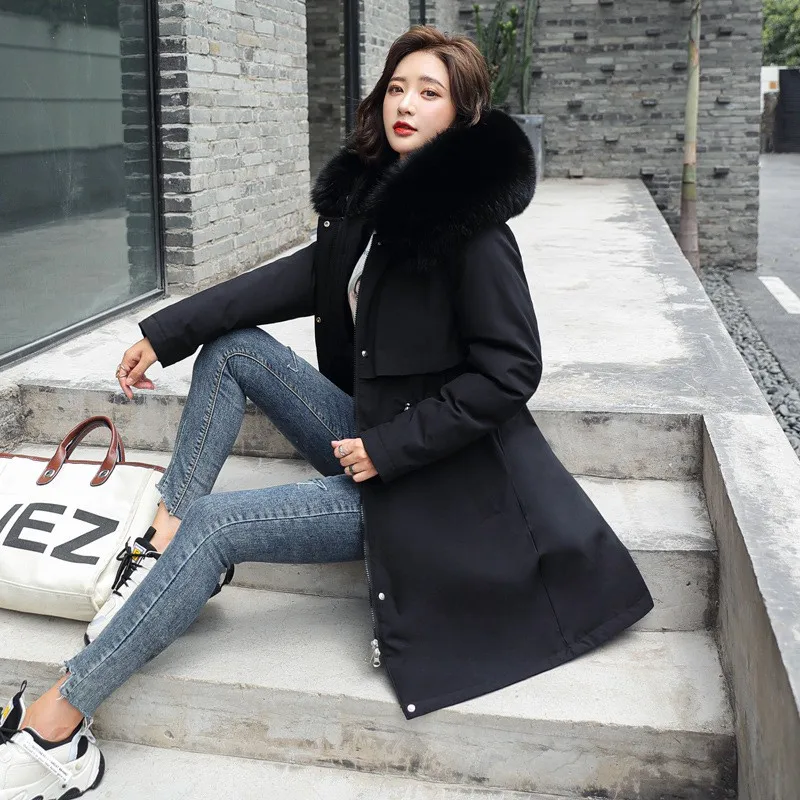 Winter Women Cotton Parkas Coats Faux Fur Hoody Lady Warm Outwear Overcoat LF2165 long puffer coat womens