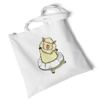 

Focal20 Streetwear Cartoon Animal Llama Print White Canvas Bag Korean Simple Women Package Elegant Canvas Bag Handbags