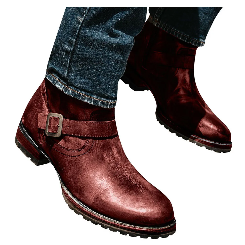 SAGACE Men's/мотоботы на плоской подошве с круглым носком низком каблуке пряжкой в