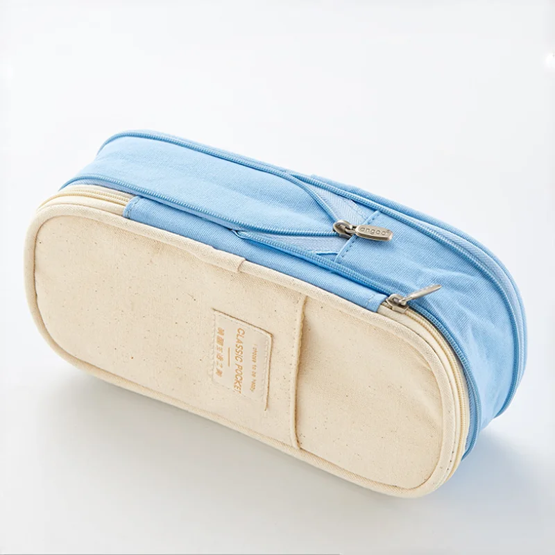 Light Blue Кавайный чехол для карандаша Macaron цветной холст стрейч большой двухъярусный объем пенал милый пенал детские школьные принадлежности - Цвет: Light Blue