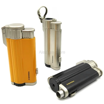 

COHIBA Stainless Steel Windproof Refillable Cigarette Jet Lighter 3 Torch Flame Cigar Lighters W/Cigar Punch Gift Box