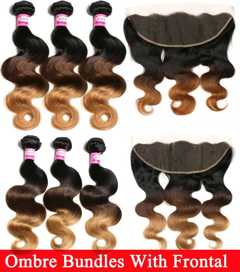 

Ombre Body Wave 3/4 Bundles With Frontal Malaysian Hair Bundles With Frontal Remy Human Hair Bundles With Frontal Closure