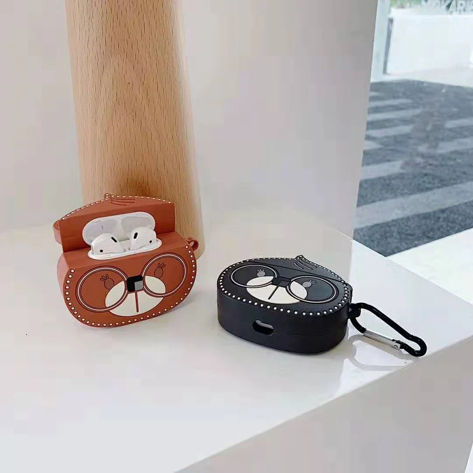 Для AirPods чехол 3D японский корейский Пара моделей глаза медведь чехол для Airpods 2/i10/i11 TWS Защитная крышка с крючок карабина
