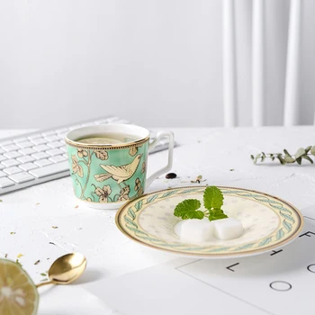 

Europe Luxury Bone China Coffee Cup and Saucer creative elegant golden bird afternoon tea british black tea cups espresso cup