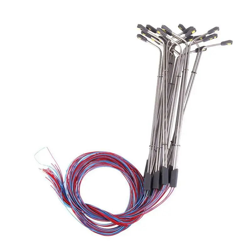 ABUI-Set of 10pcs 3V 11cm LED Floor Lamp Model Double Heads Lamp Miniature Scale 1: 100
