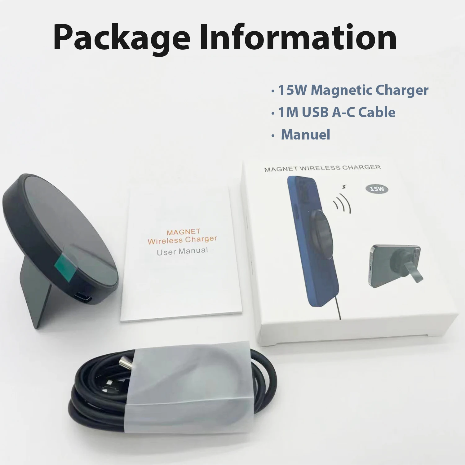 Cargador inalámbrico con soporte integrado magnético, almohadilla de carga inalámbrica con imán, de Metal, para Iphone 13/12, Airpods, 15W - Imagen 6