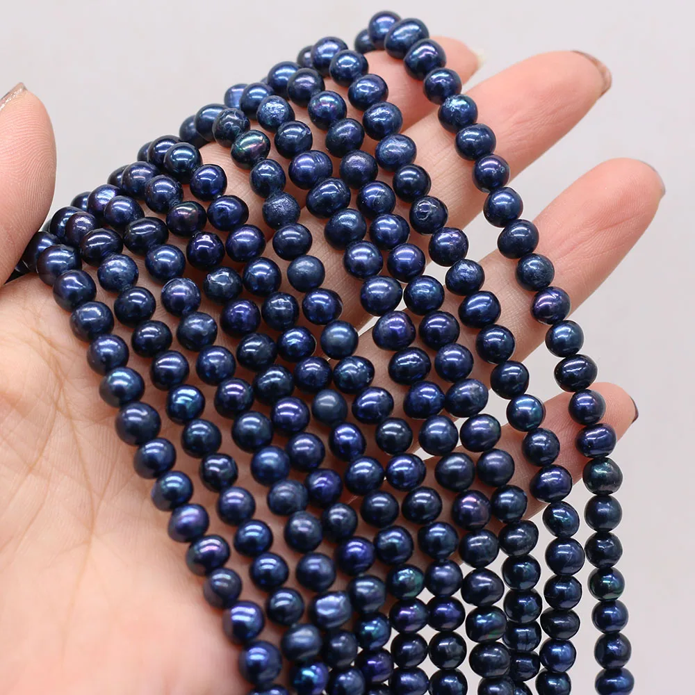 

Natural Freshwater Pearl Pearl Black Round Bead 5-6mm DIY for Jewelry Making Necklaces Accessories Bracelet Earrings Gift