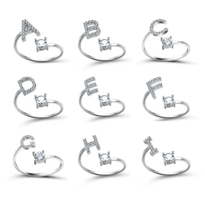 26 letter silver color adjustable open ring A-Z name female creative fashion party jewelry | Украшения и аксессуары