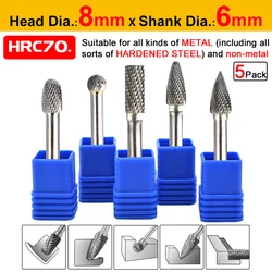 Herramienta rotativa de carburo de tungsteno, amoladora de troquelado con cabezal de texto doble, 6x8MM, brocas de tallado, D30, 5 unids/set por juego