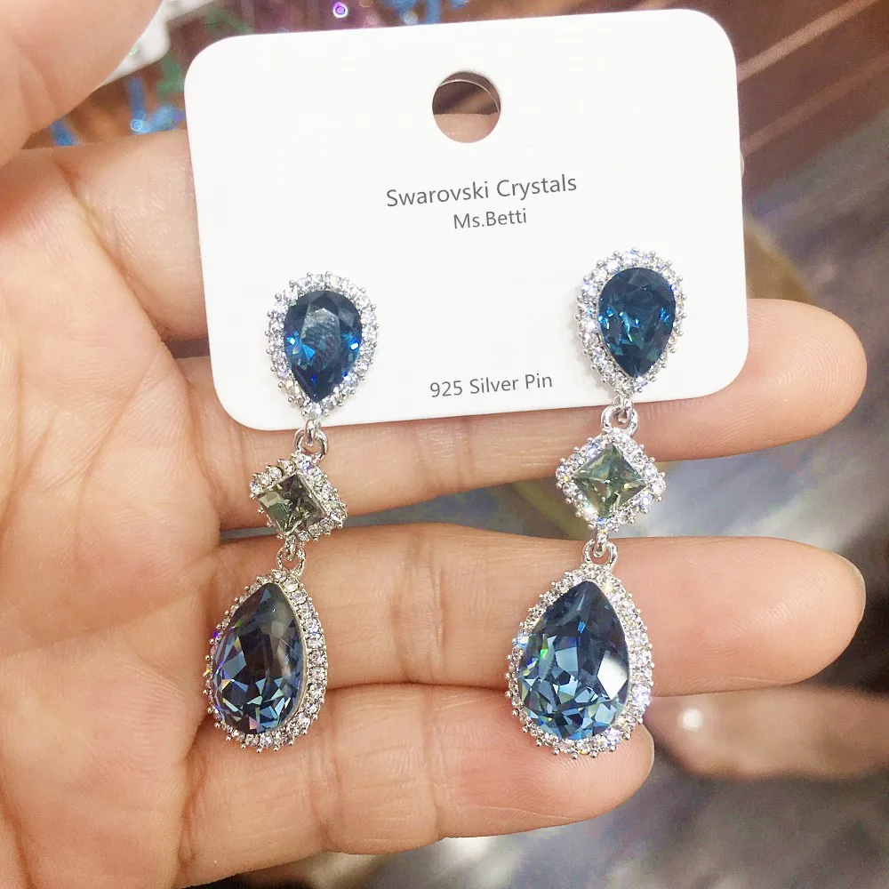 Lu teardrop MS Betti Роскошные серьги chandier с кристаллом из Swarovski серебряные цвета для свадьбы ювелирные украшения для женщин Подарки - Окраска металла: Lu teardrop