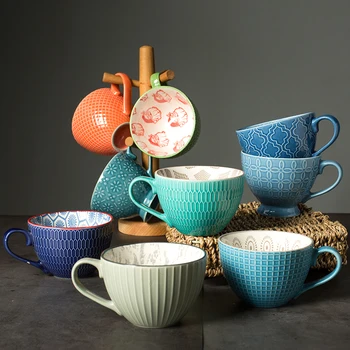 

2019 New Trend Ceramics Hand-painted Retro Creative Coffee Cup Coffee Bar Relief Personality Breakfast Milk Cup WY528