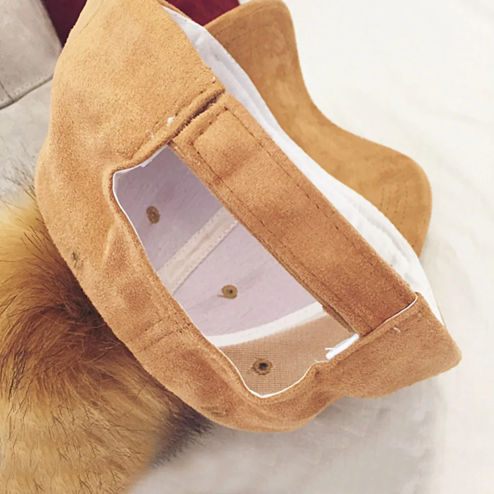 Fashion WomenBig hair ball suede baseball cap female curved capWinter Hats M0802