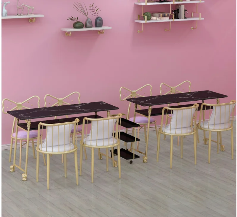 Gold black marble manicure table and chair single double table manicure shop and chair set combination