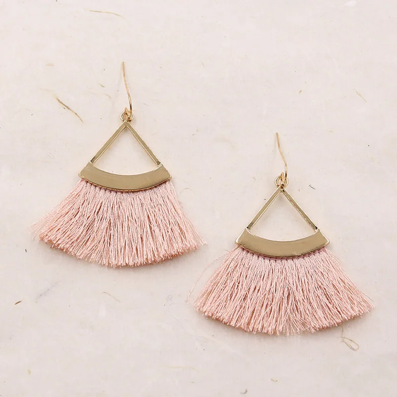 

Pink Tassel Earrings for Women 2019 Bohemian Long Fringe Earring Handmade Hollow Earing Triangle Fashion Jewelry