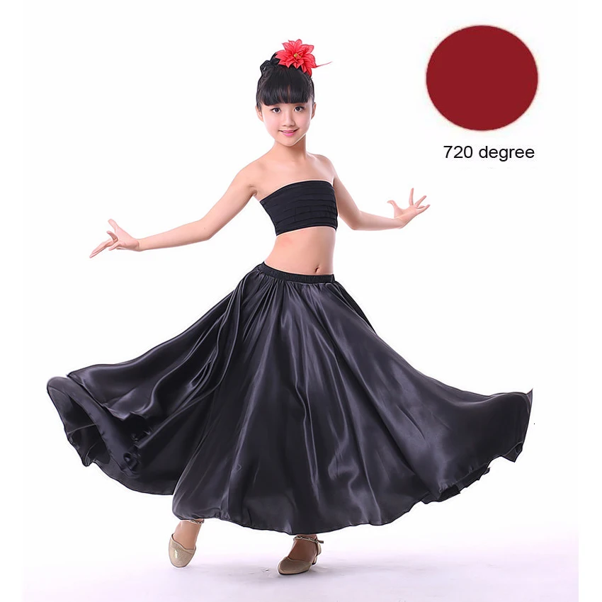 Black skirt Детская Балетная пачка для девушек испанское Фламенко юбка атласный однотонный красный костюм для сценических выступлений платье плюс размер качели бальная юбка - Цвет: Black skirt
