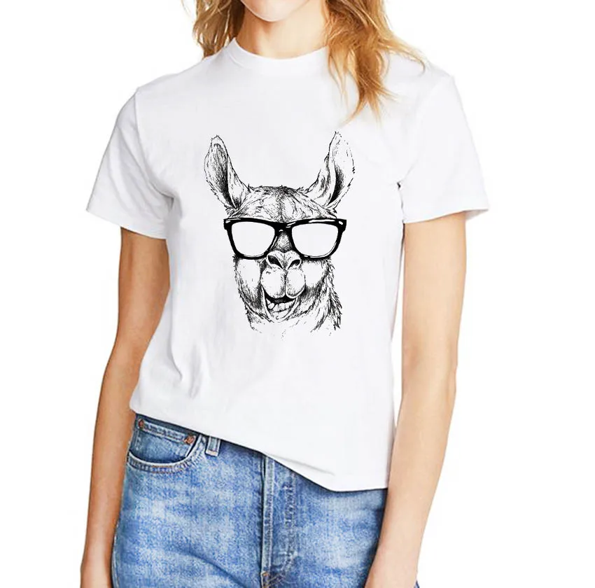 Модная женская футболка с коротким рукавом и круглым вырезом Kawaii Sketch Alpaca