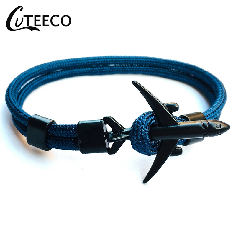 

CUTEECO Fashion 15 Colors Plane Head Anchor Bracelets Men Charm Chain Rope Bracelet Jewelry Male Wrap Metal Sport Anchor Hooks