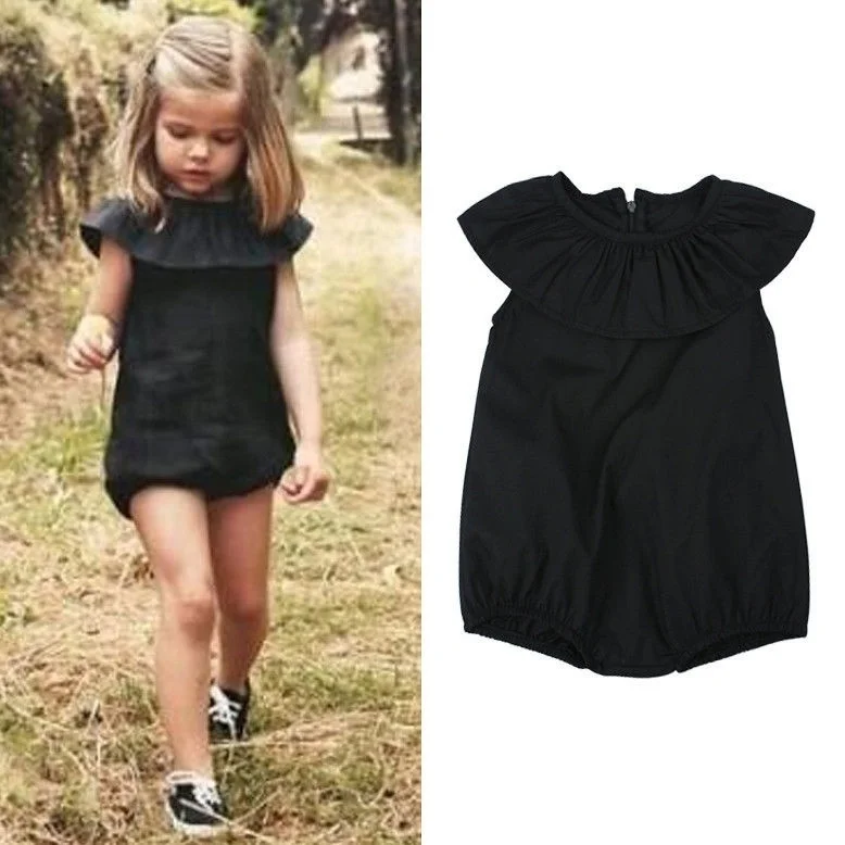 Black Ruffle Collar Baby Girl Rompers One Piece Sunsuit 1-5T