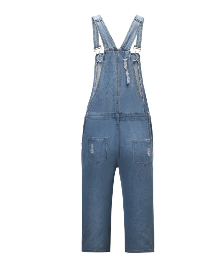 Men Denim Bib Overalls Shorts Ripped Jeans Jumpsuits Sleeveless Male Casual Working Protective Uniforms Summer Black Blue Safe (5)