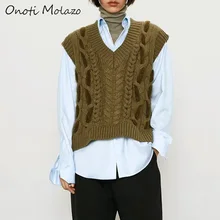 Onoti Molazo, Повседневные вязаные свитера, Жилеты Пуловеры для женщин, без рукавов, свободные, для девушек, Вязанный свитер, жилет для женщин, шикарный, зима, новинка