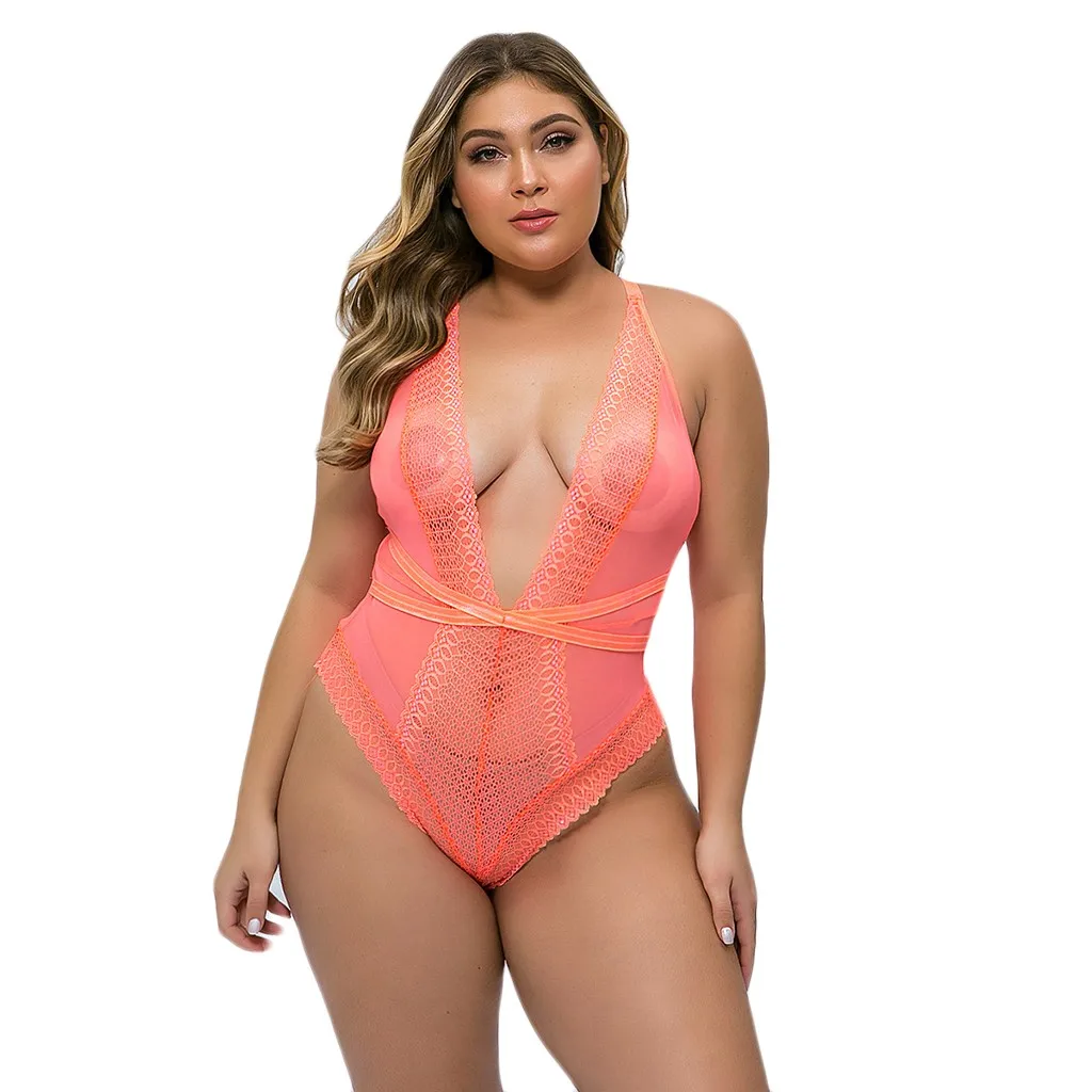 Pink Сексуальное женское нижнее белье Babydoll, новинка, женское кружевное боди с глубоким v-образным вырезом, ремень, крест, открытая спина, костюм lingerieсe, женское нижнее белье - Цвет: Pink