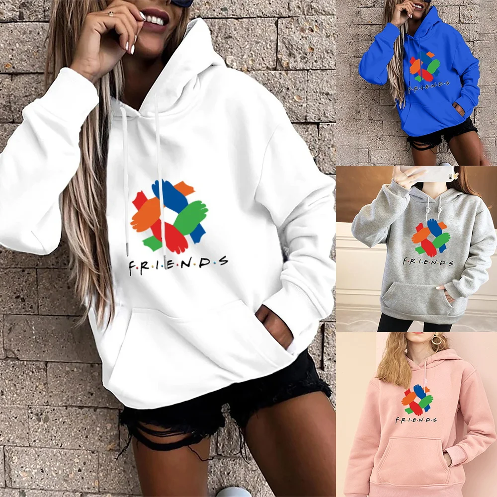 Women's Hoodie Loose Pocket Sports Hoodie Pullover Girls Casual Harajuku Long Sleeve Pullover Ladies Friends Gesture Print Tops fwy19 polly pocket and friends series 4 года