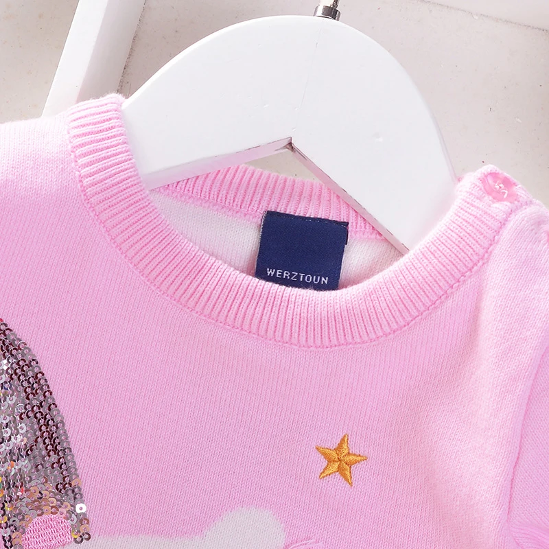 Осенне-зимний свитер с круглым вырезом для маленьких девочек; пуловер принцессы с рисунком единорога; вязаная детская одежда; детское плотное теплое пальто с блестками