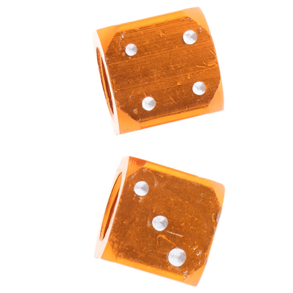 2 Pieces Dice Car Tire/Wheel Valve Stem Caps Air Valve Dust Cap Bike Orange