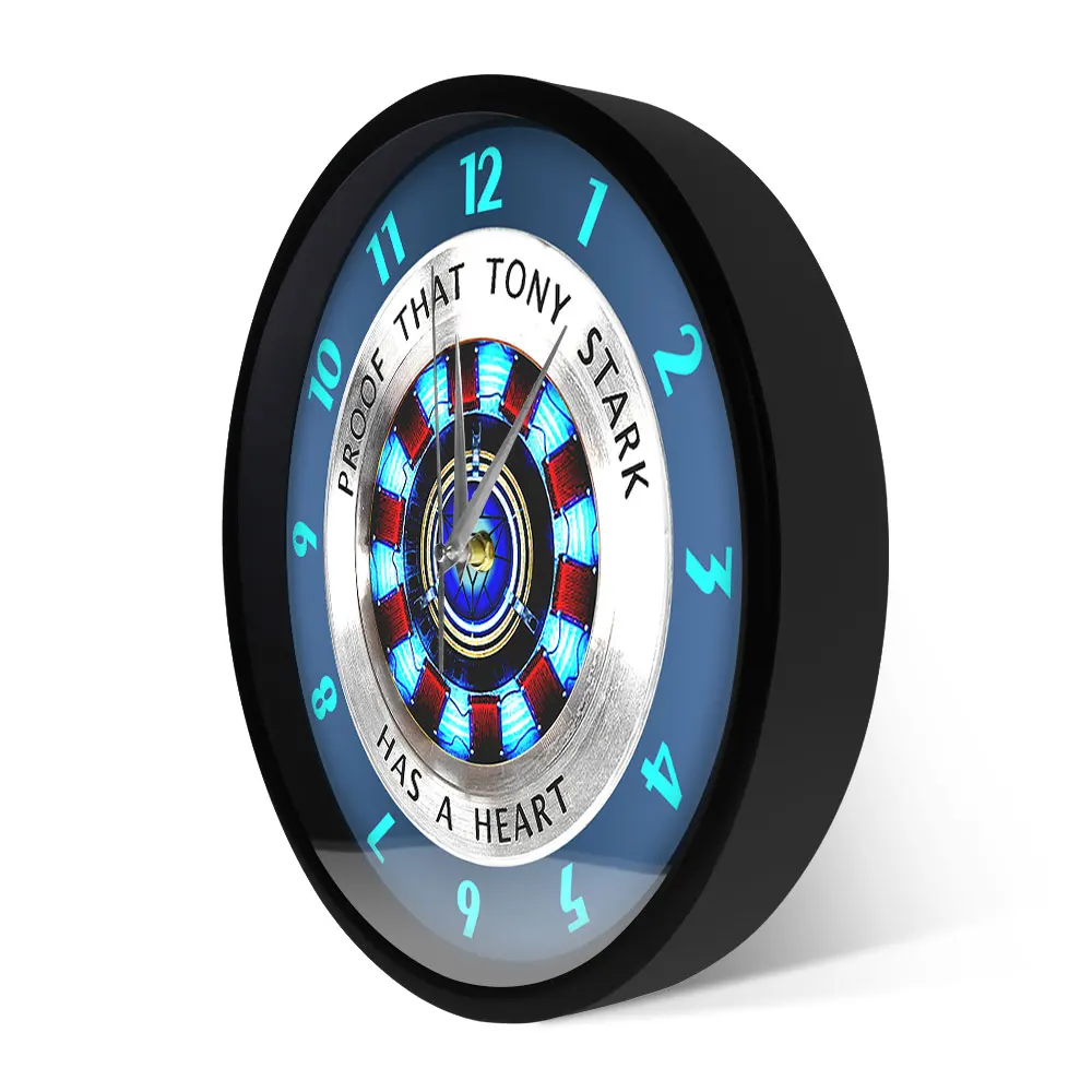 Proof That Tony Stark Has A Heart Arc Reactor Wall Clock Superhero Modern Hanging Wall Watch Movie Timepiece Home Decor Wall Art Just6F
