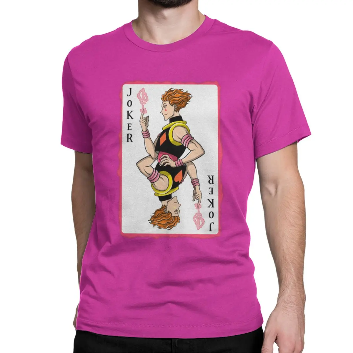 Мужские футболки Psycho Joker Hunter X Hunter Killua Hisoka HXH аниме хлопковая одежда Забавные футболки с круглым вырезом оригинальные футболки - Цвет: Фуксия