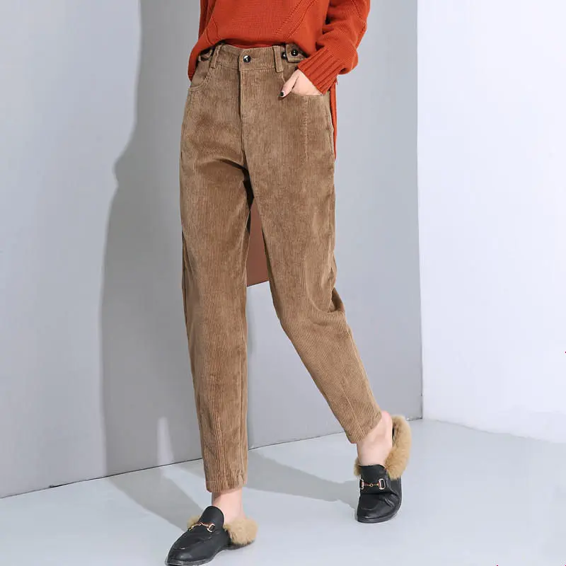 Осенне-зимние вельветовые брюки женские свободные бархатные теплые шаровары женские уличные повседневные брюки с высокой талией женские брюки Q1904