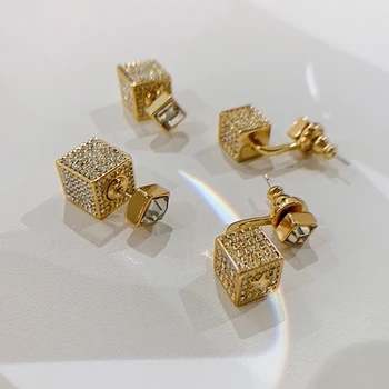 

Peri'sBox 2 Designs Small Cube Gold Stud Earrings Shiny Rhinestone Geometric Earrings for Women Statement Earrings 2019 Fashion