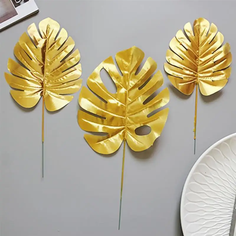 Golden Fake Leaf Artificial Tropical Palm Leaves DIY Plant Home Party