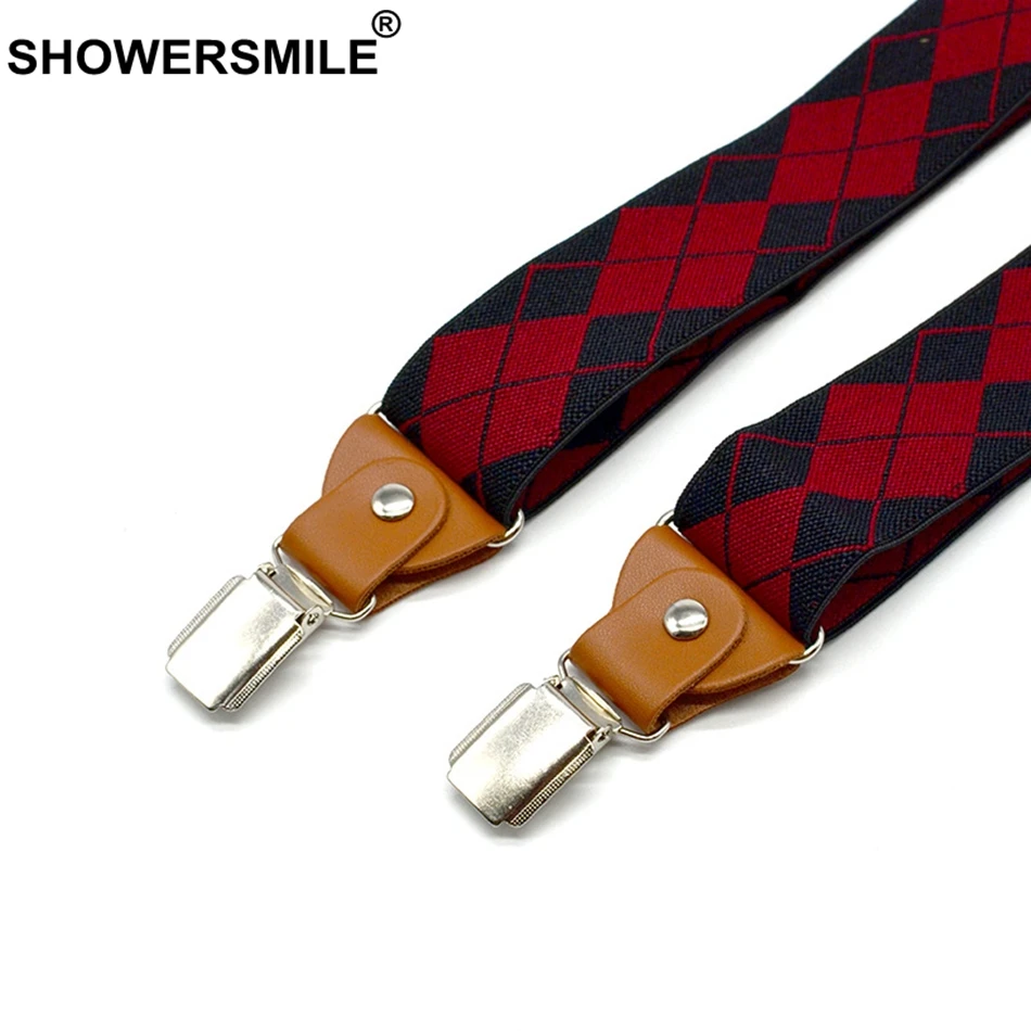 Подтяжки SHOWERSMILE для брюк регулируемые Y образные с кожаными зажимами узором