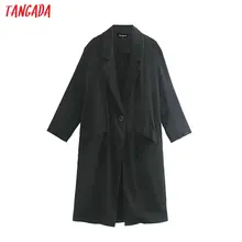 Tangada женский хлопковый льняной Длинный плащ элегантный двубортный длинный плащ ветровка верхняя одежда корейская мода 4M57
