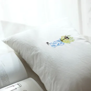 

74x48cm Simple embroidery 100% washed cotton white pillowcase single cushion pillow cover decorative pillow case bed