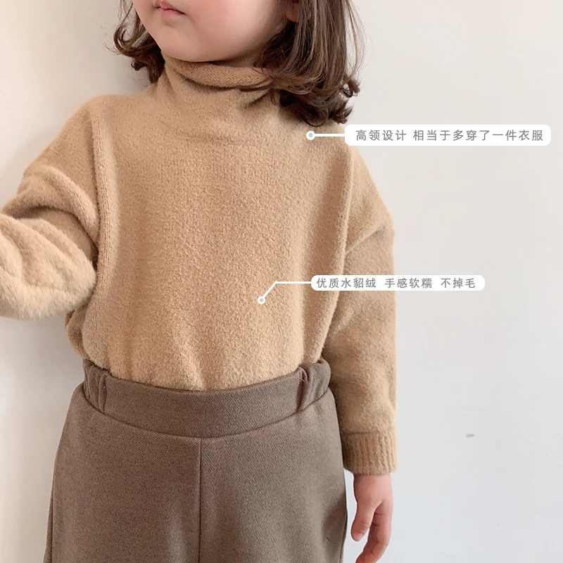Зимний норковый свитер для маленьких девочек Детский Теплый Топ свитер в полоску с высоким воротником и длинными рукавами вязаная верхняя одежда для малышей