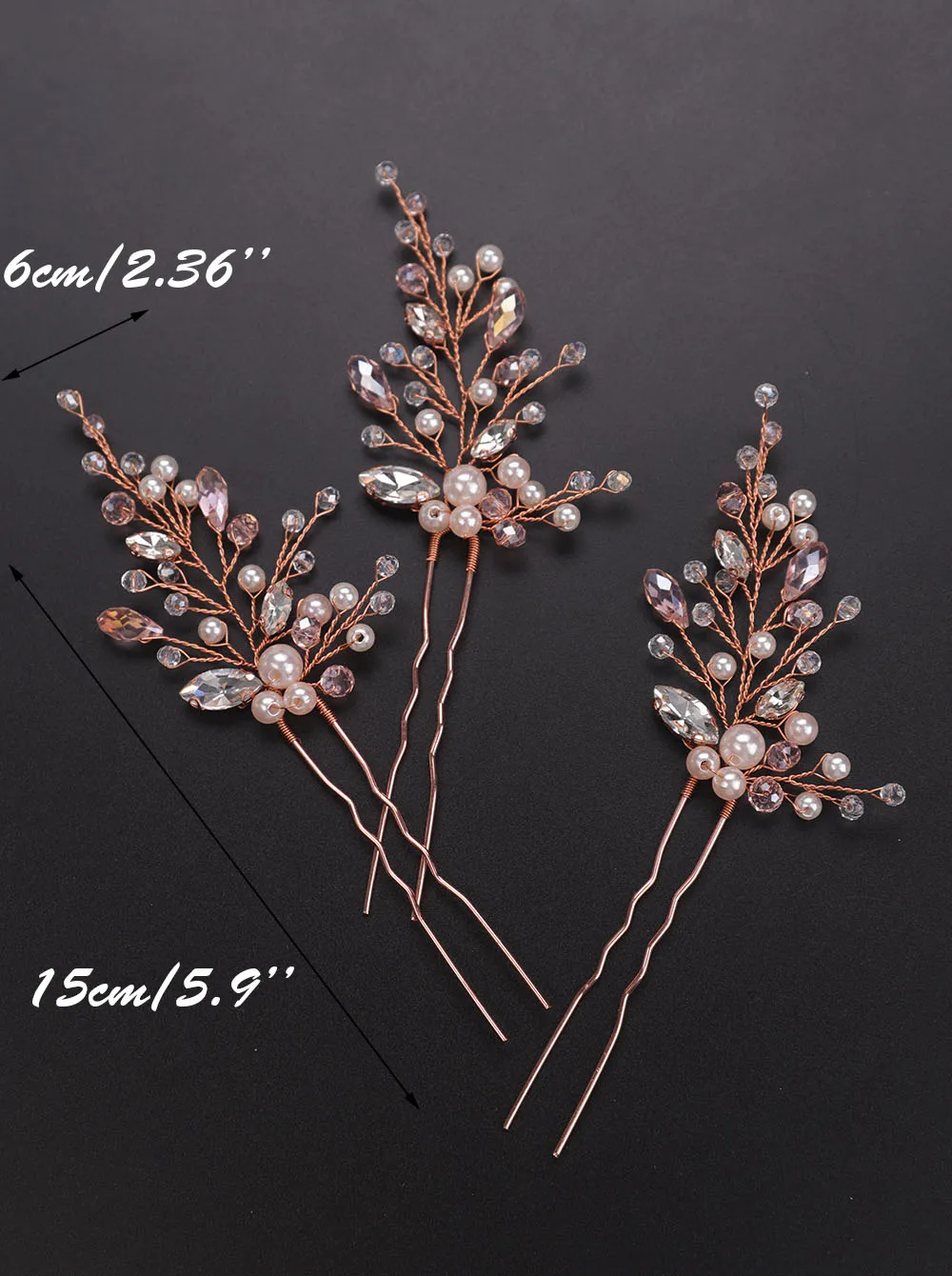 Bridal Headwear Rose gold Rhinestones Crystal Pearls Hair Pin for Wedding set of Headdress of women Ornaments