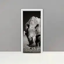 Горячая дверь настенной двери стикер животное, носорог DIY самоклеющиеся водонепроницаемые обои для украшения дома подарок