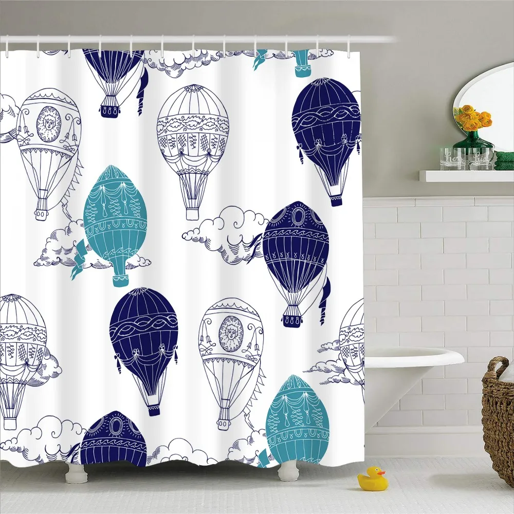 3D Print Durable Waterproof Polyester Shower Curtain with Hooks 1 Piece Hot Air Balloon Bath Curtain Bathroom Decor