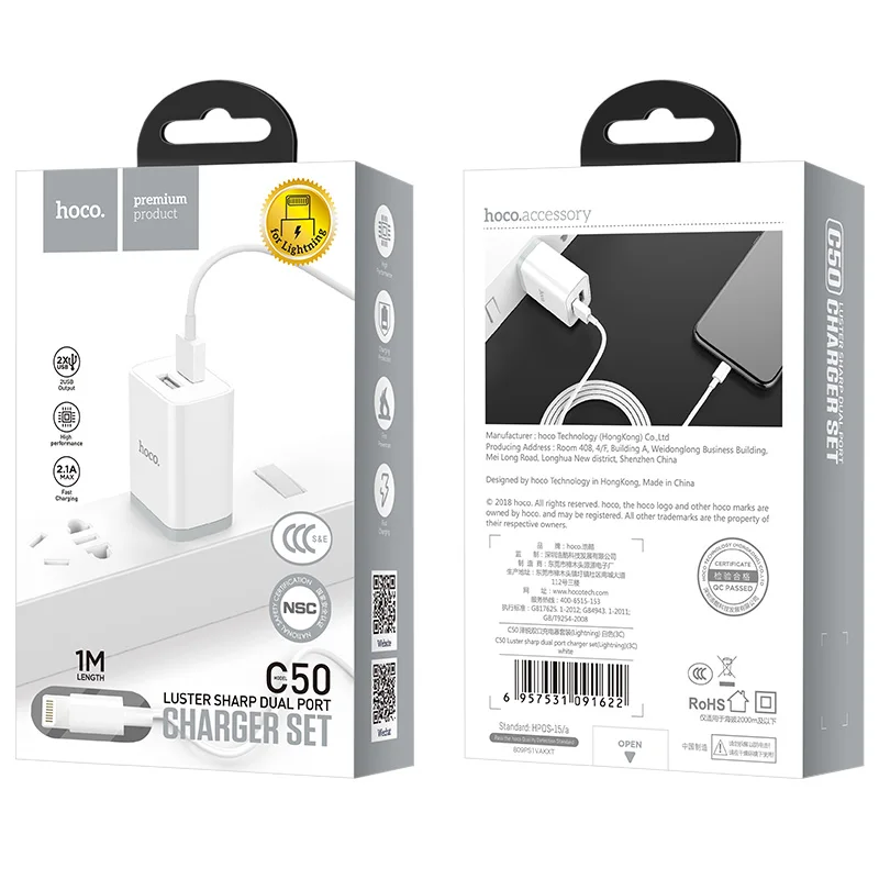 HOCO C50 10 шт./лот USB зарядное устройство для iPhone 11 Xs Max US Plug настенное зарядное устройство адаптер для samsung Xiaomi huawei